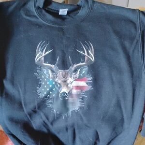 Black Sweatshirt with Deer and Flag Design